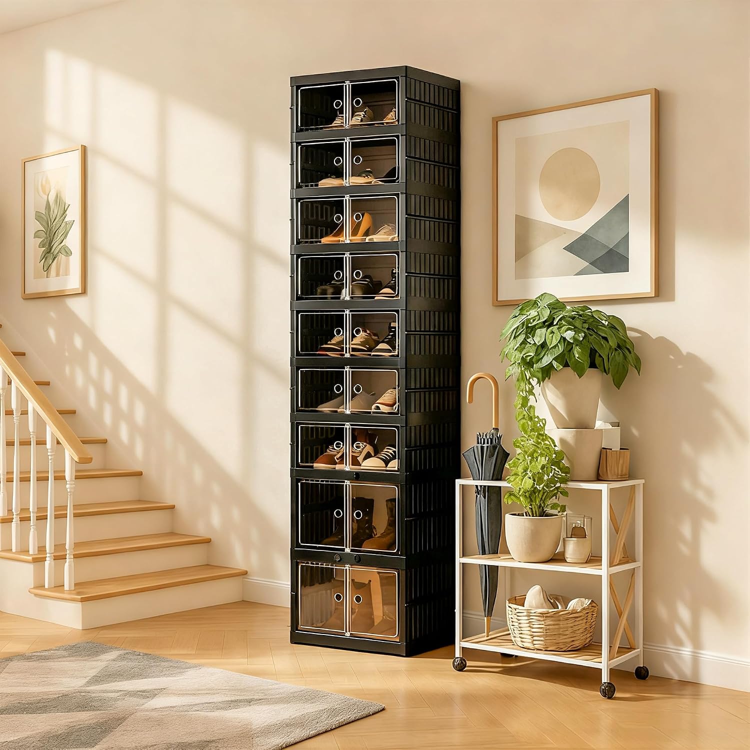 9-Tier Foldable Shoe Cabinet with Wheels