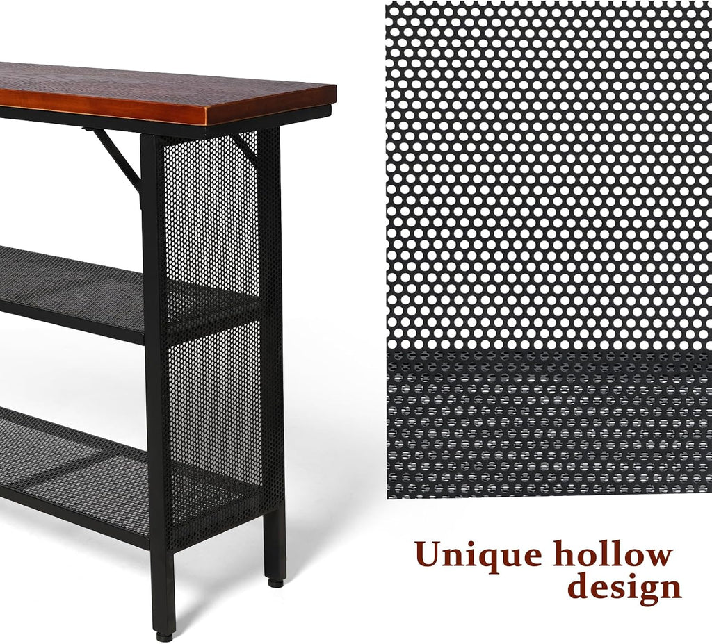 47.2" Industrial Console Table Wood Top Black Frame