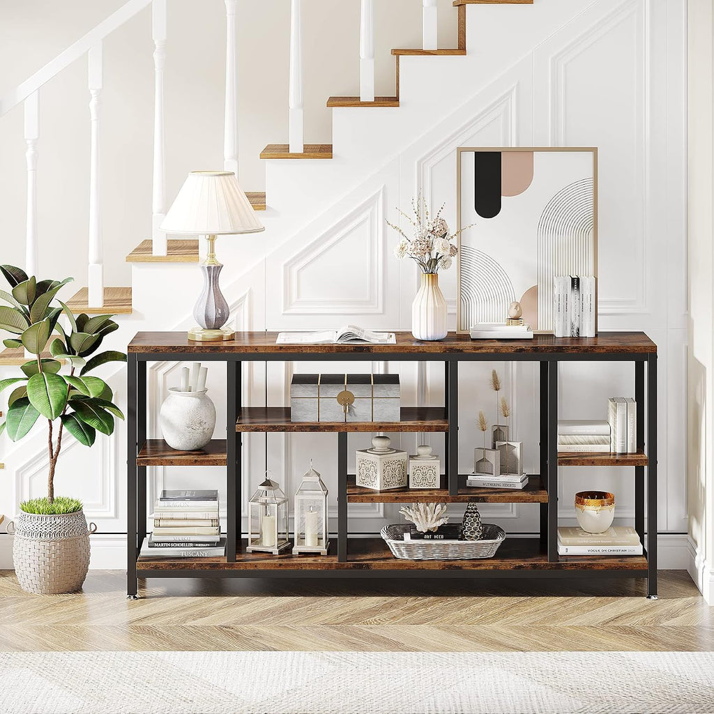 70.9" Rustic Brown 3-Tier Console Table