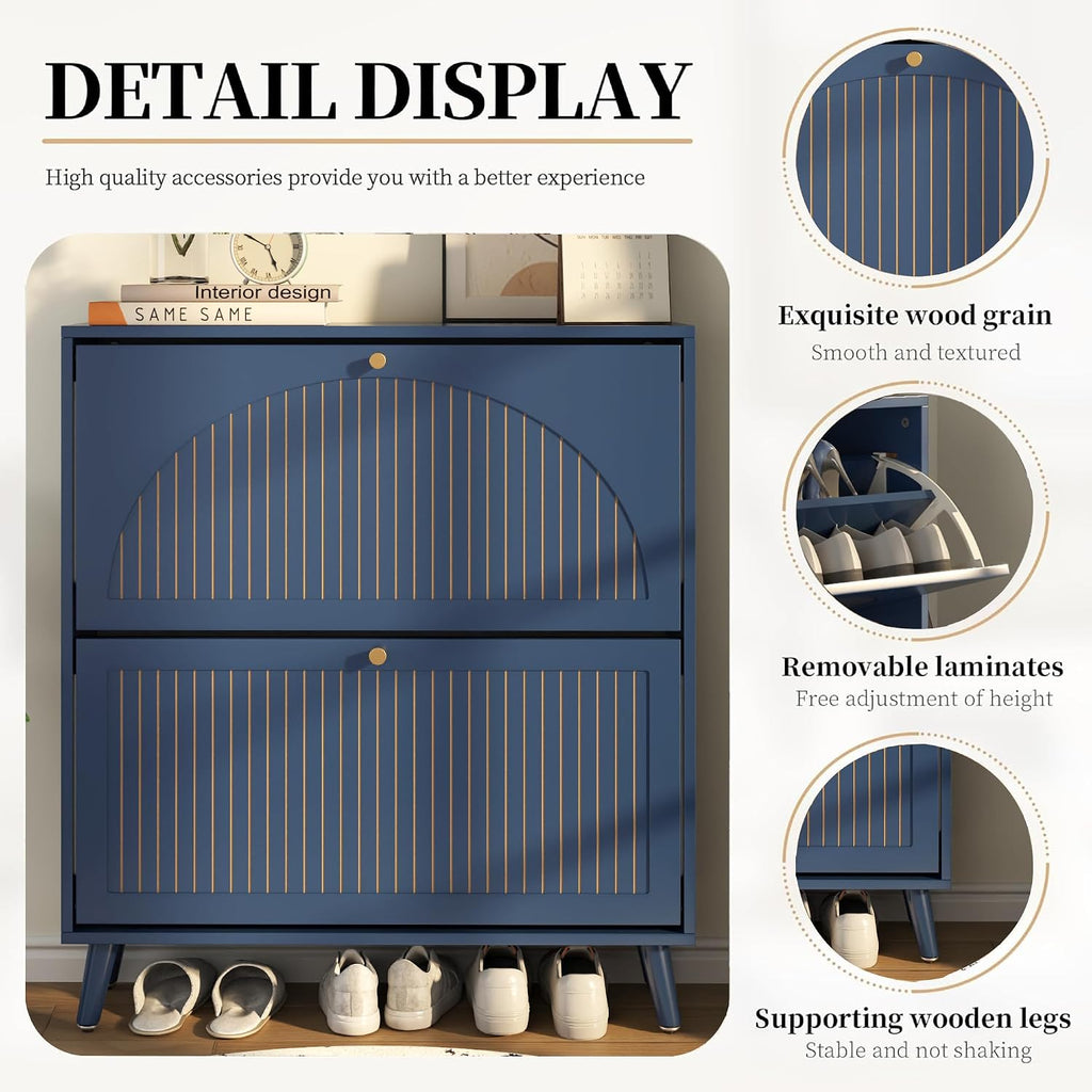 Navy Blue Shoe Cabinet with 2 Flip Drawers