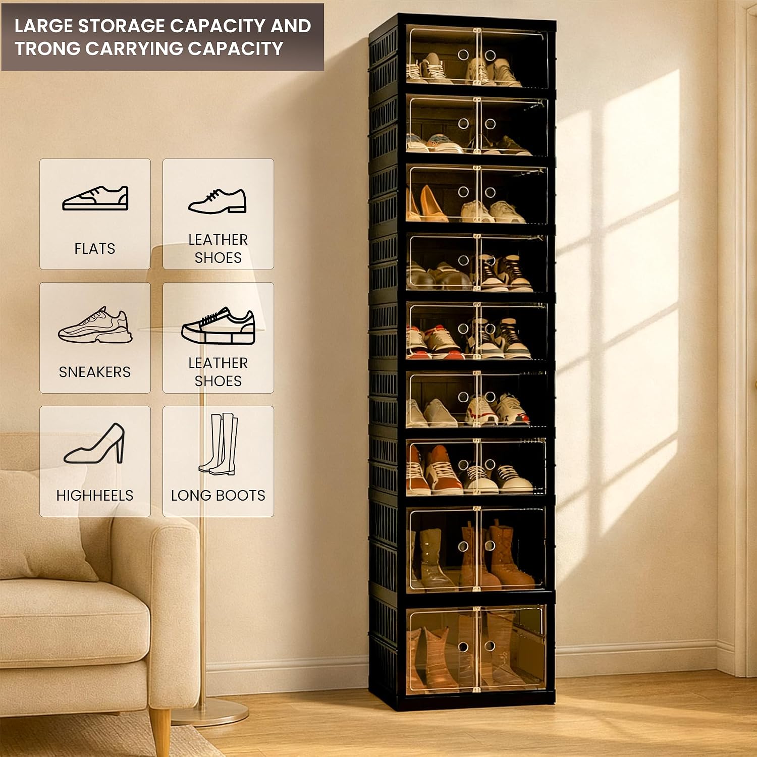 9-Tier Foldable Shoe Cabinet with Wheels