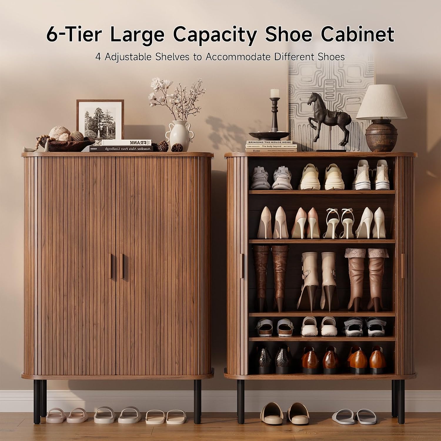 6-Tier Shoe Cabinet with Sliding Doors