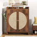 Rattan Shoe Cabinet, Adjustable Shelves & Doors