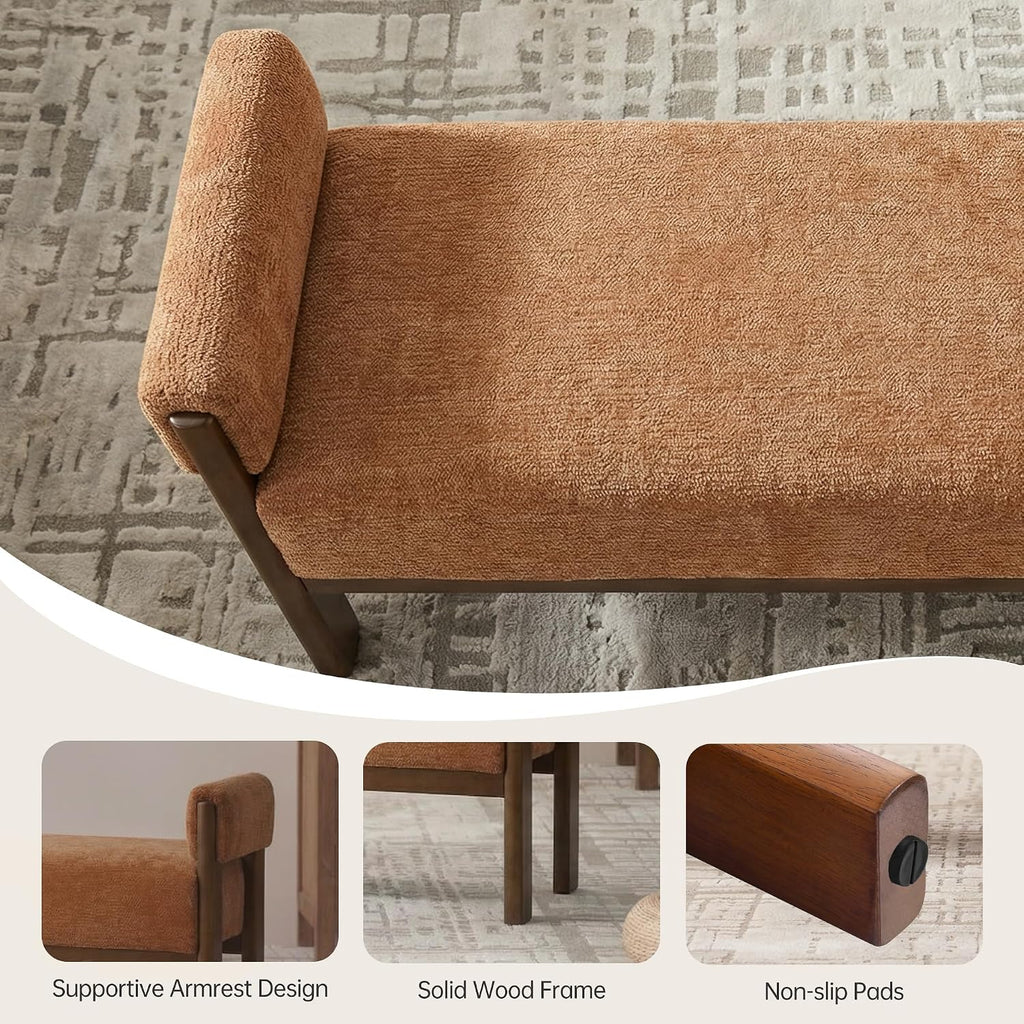 51.8" Orange Upholstered Bench with Arms