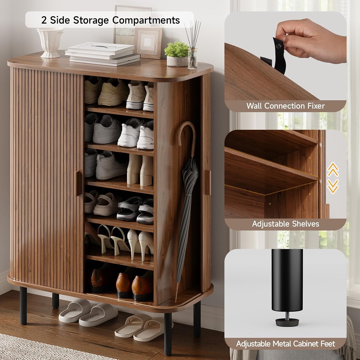 6-Tier Shoe Cabinet with Sliding Doors