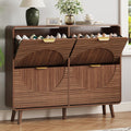 Walnut Fluted Shoe Cabinet with 4 Flip Drawers