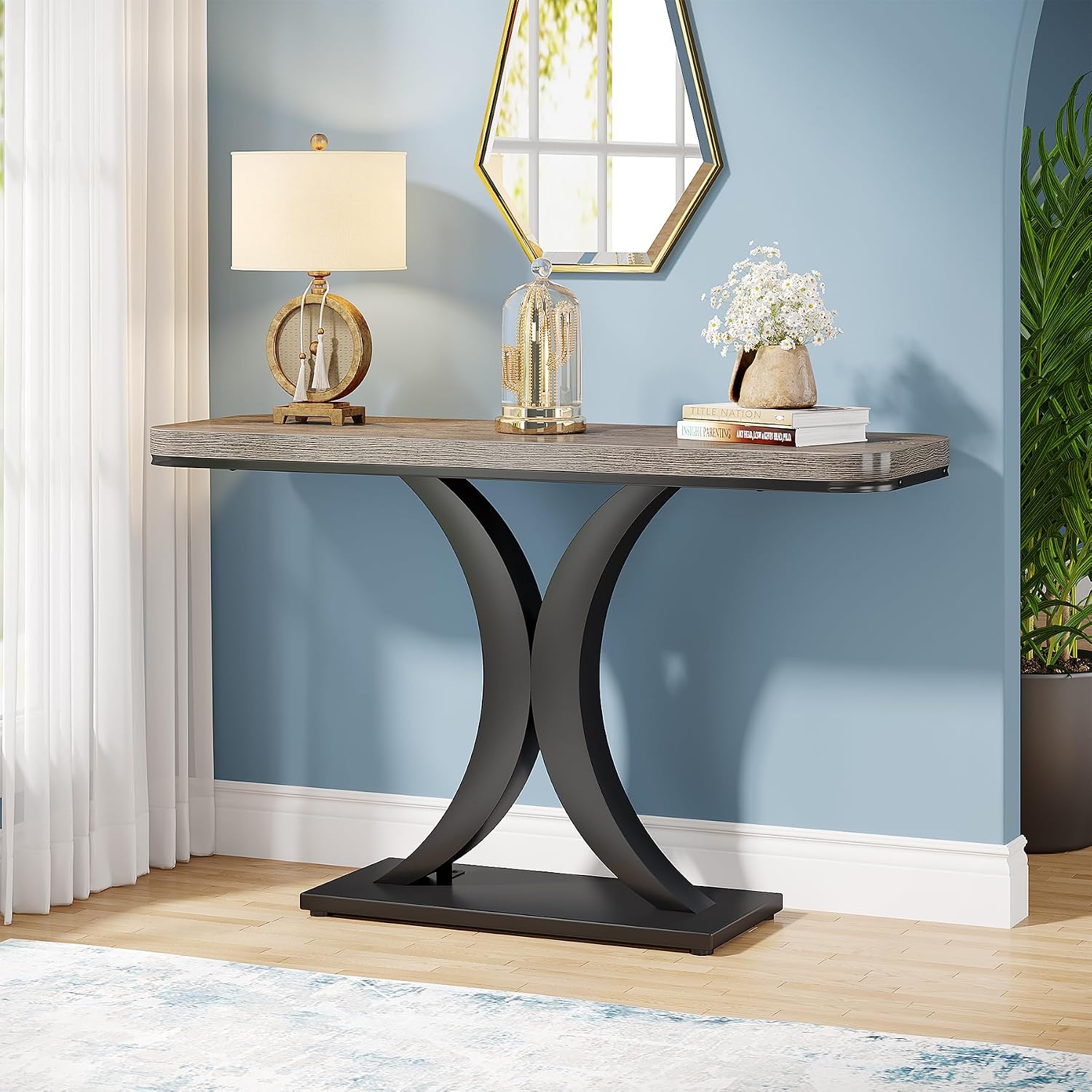 40" Rustic Geometric Console Table