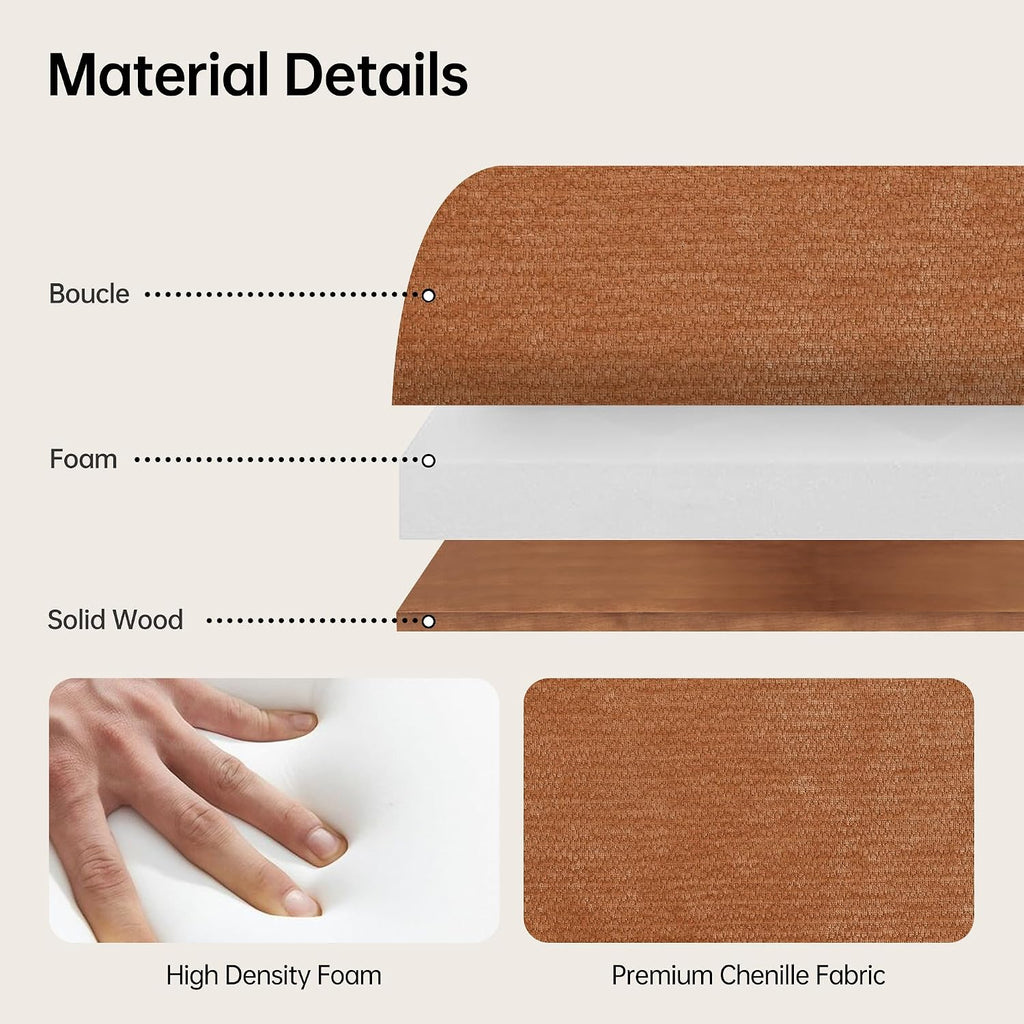 51.8" Orange Upholstered Bench with Arms
