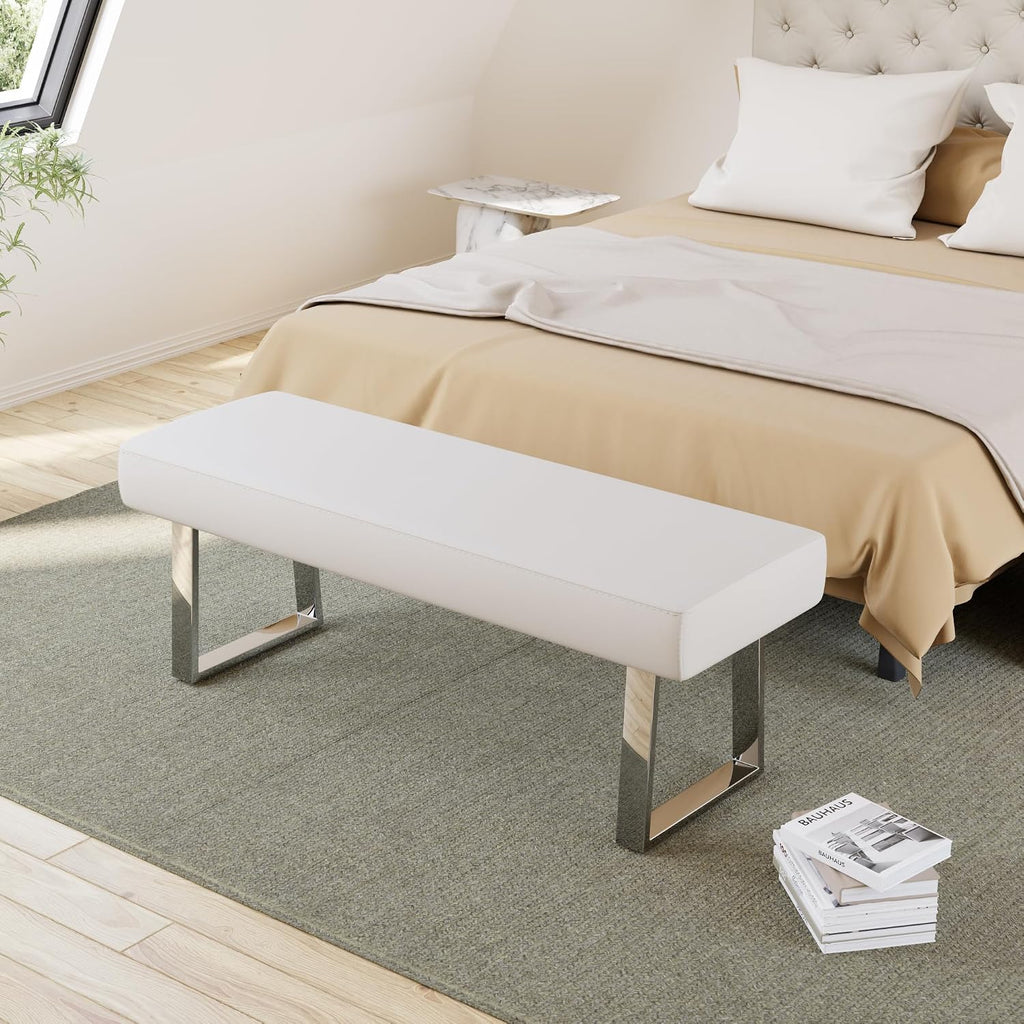 45.3" PU Leather Bench with Metal Legs