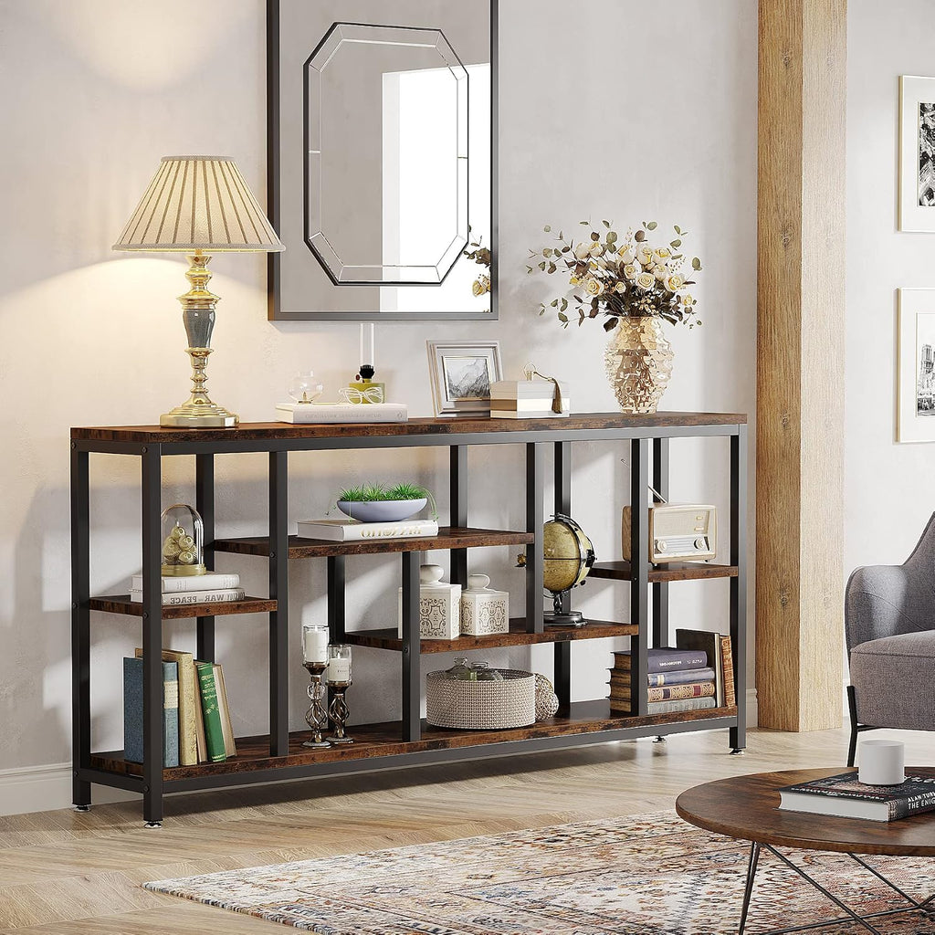70.9" Rustic Brown 3-Tier Console Table