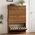 Walnut Shoe Cabinet with 3 Flip Drawers