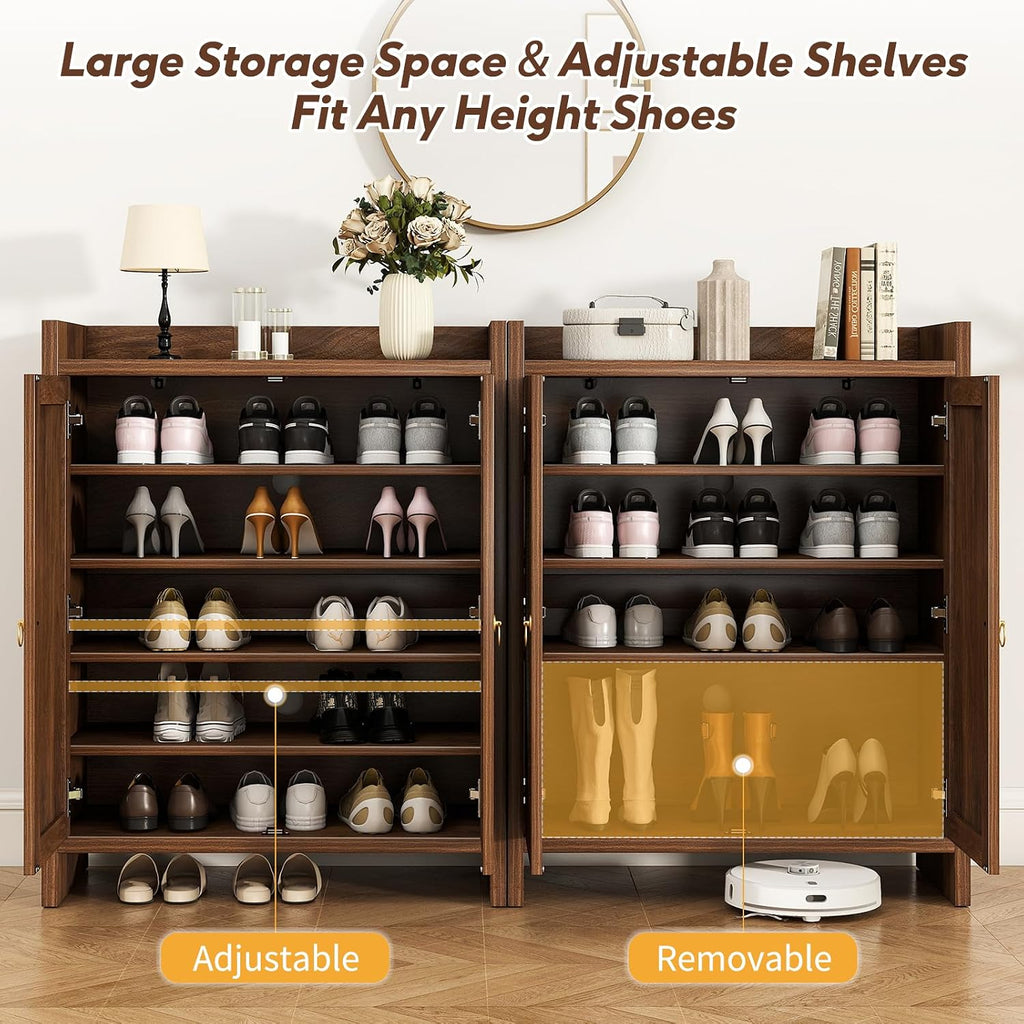 Rattan Shoe Cabinet, Adjustable Shelves & Doors