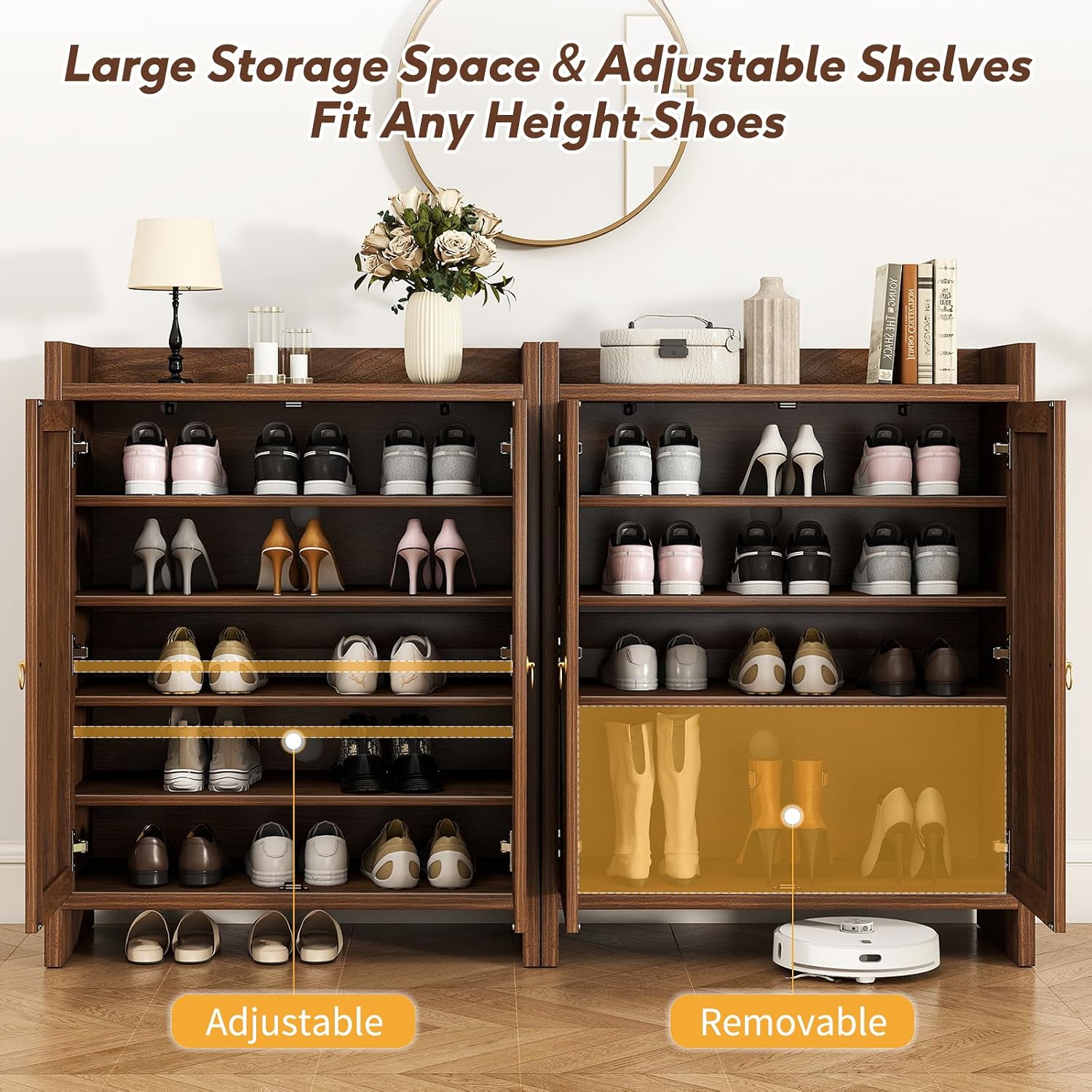 Rattan Shoe Cabinet, Adjustable Shelves & Doors