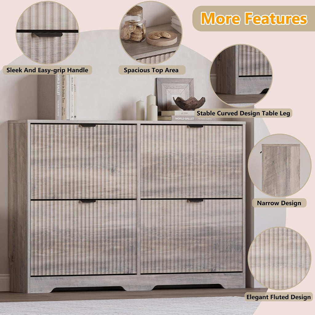 Shoe Cabinet with 4 Flip Drawers