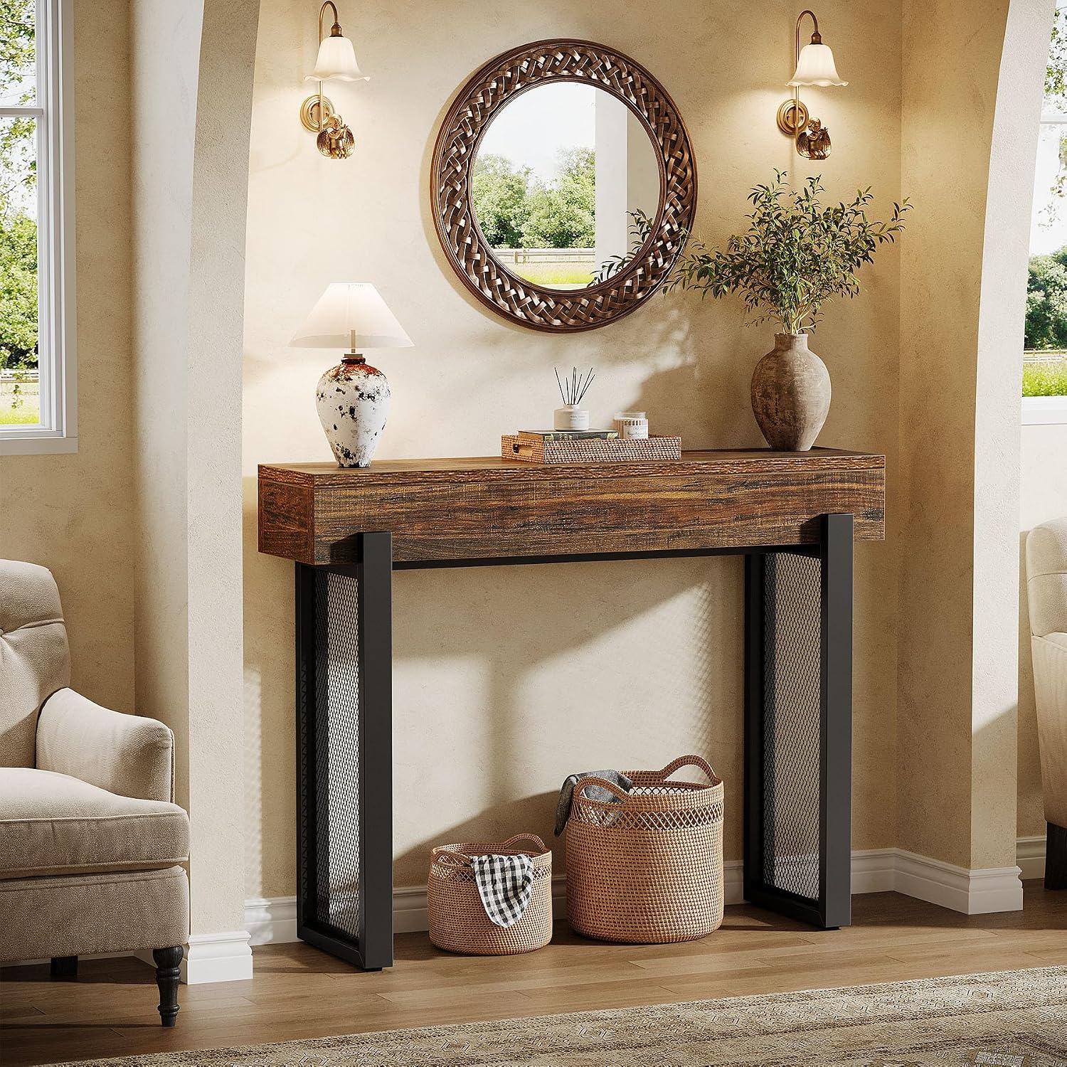 41" Rustic Console Table with Mesh Legs