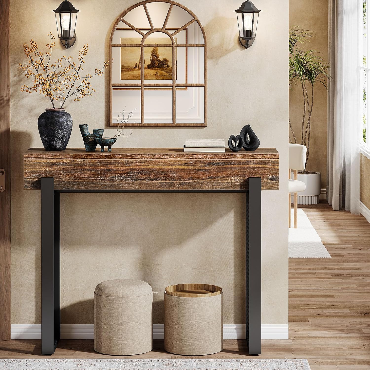 41" Rustic Console Table with Mesh Legs