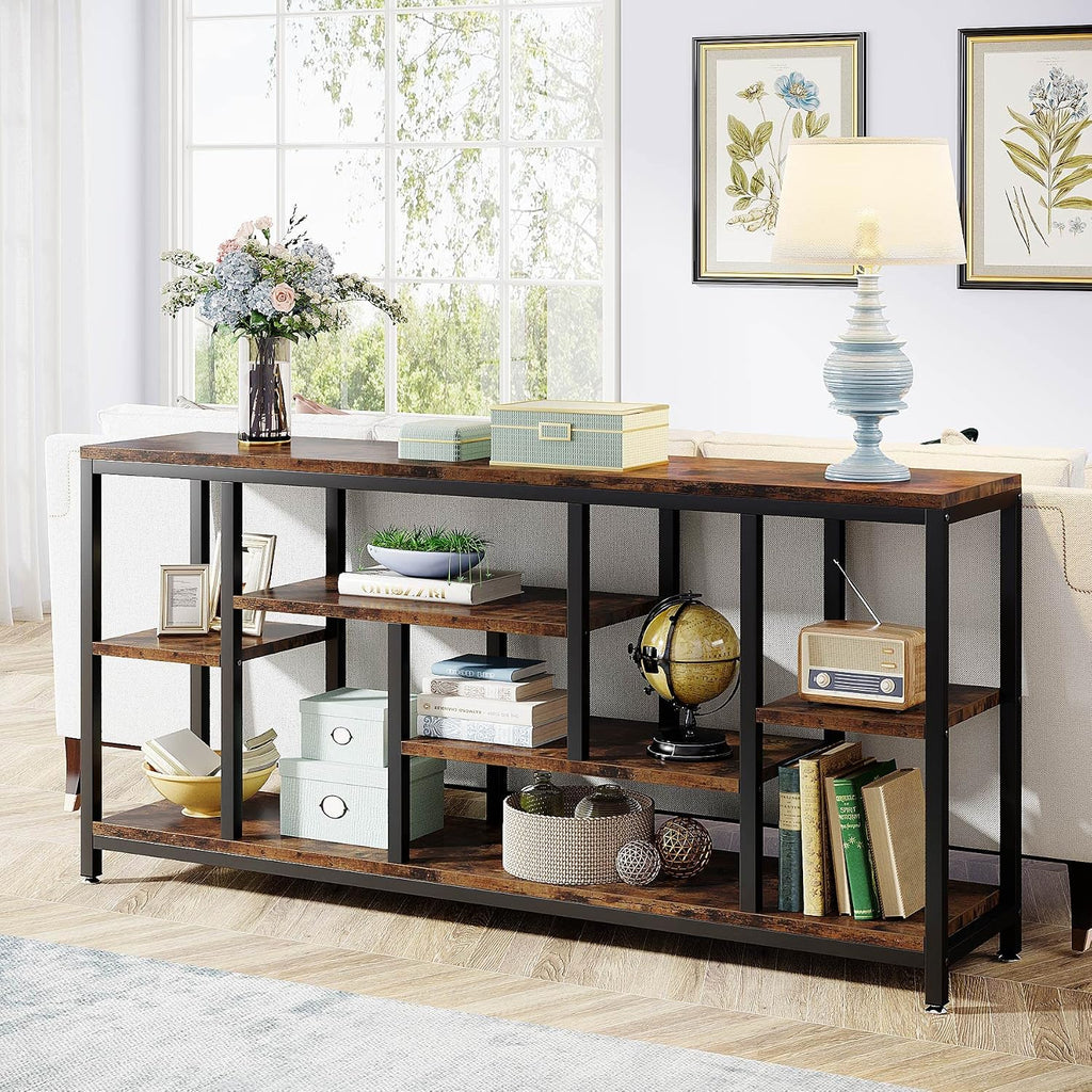 70.9" Rustic Brown 3-Tier Console Table