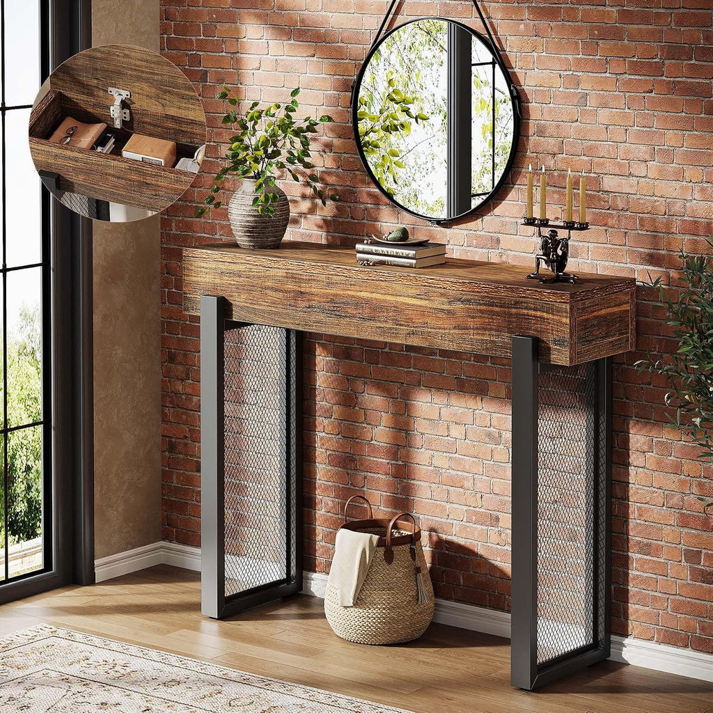 41" Rustic Console Table with Mesh Legs