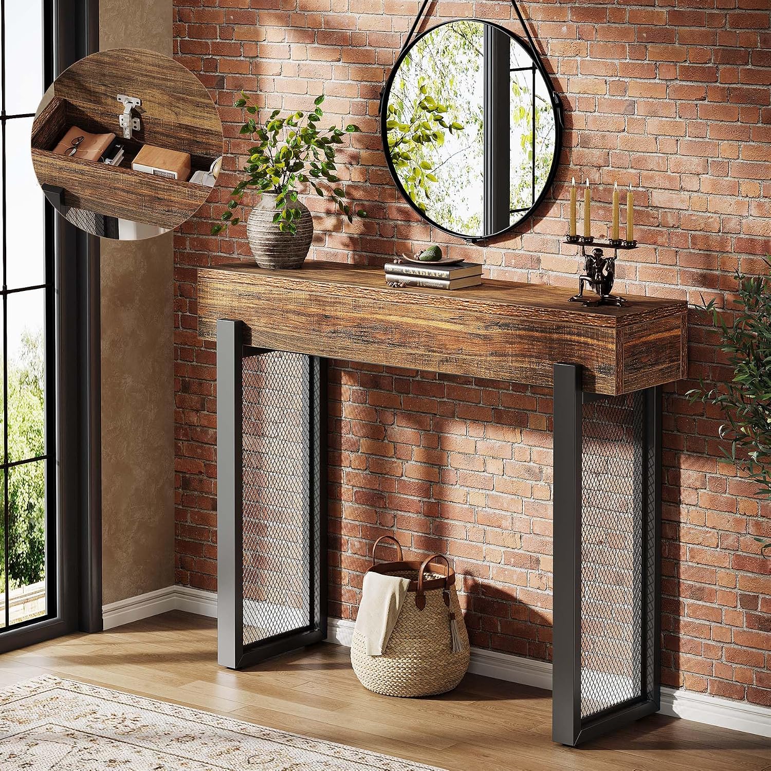 41" Rustic Console Table with Mesh Legs