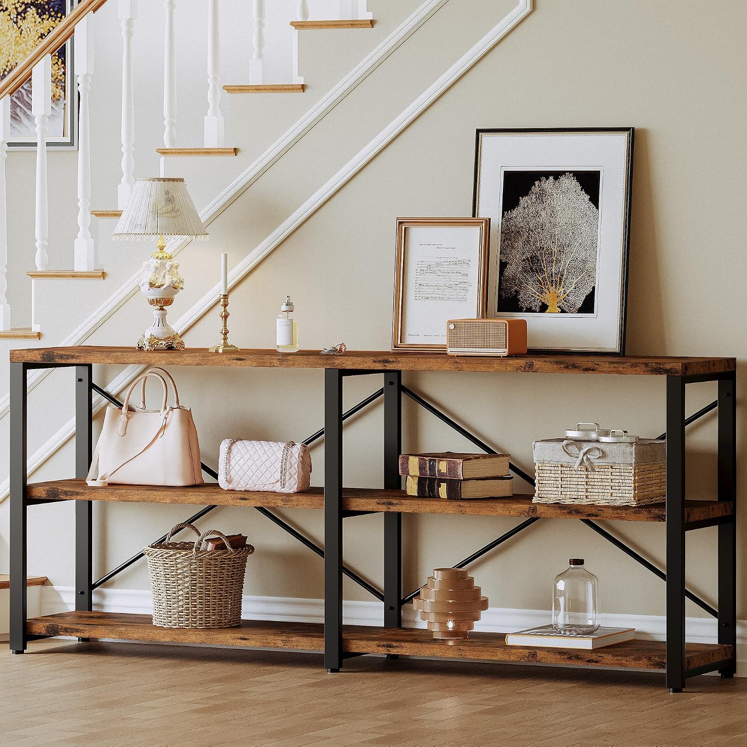70.8" Vintage Brown 3-Tier Console Table