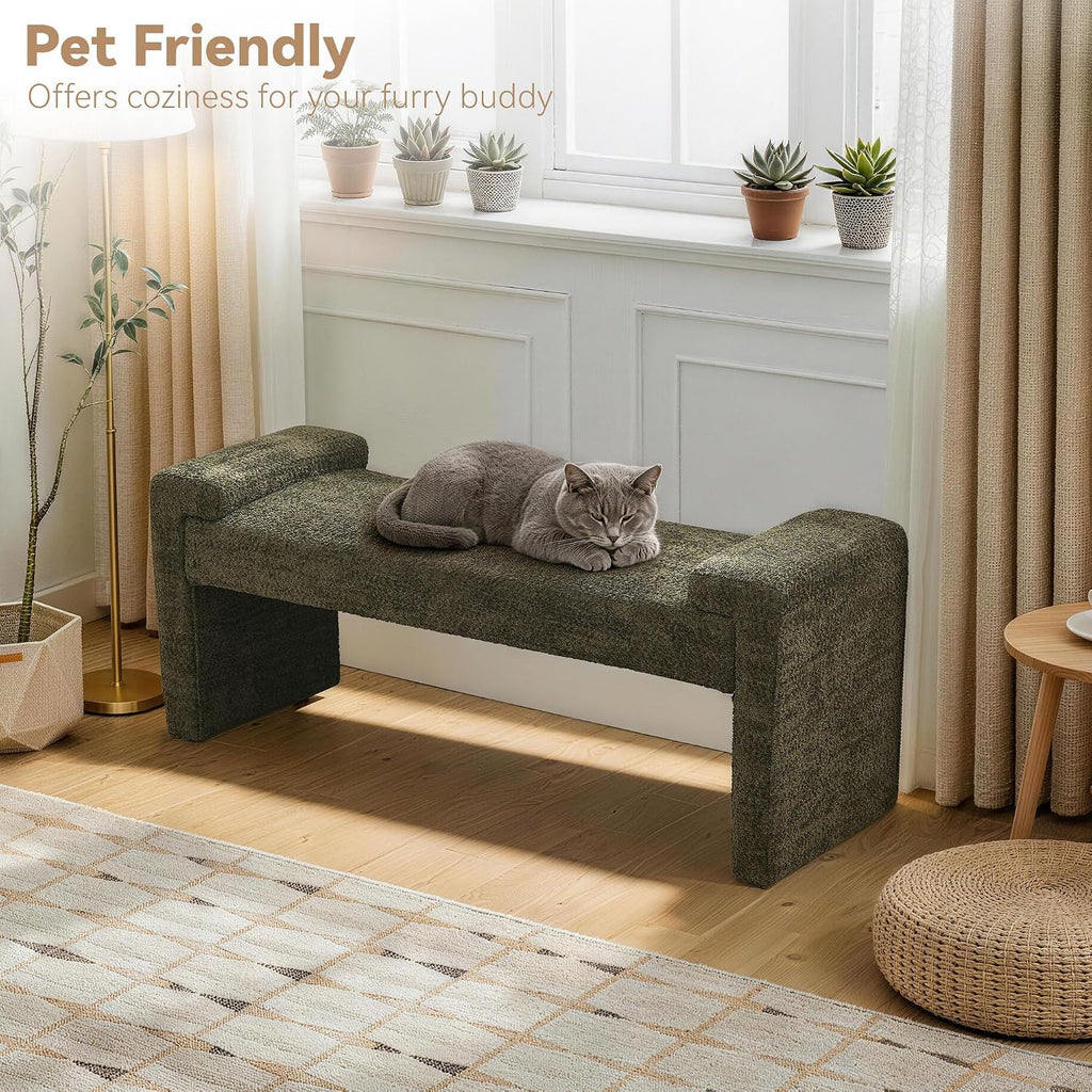 43" Green Upholstered Bench