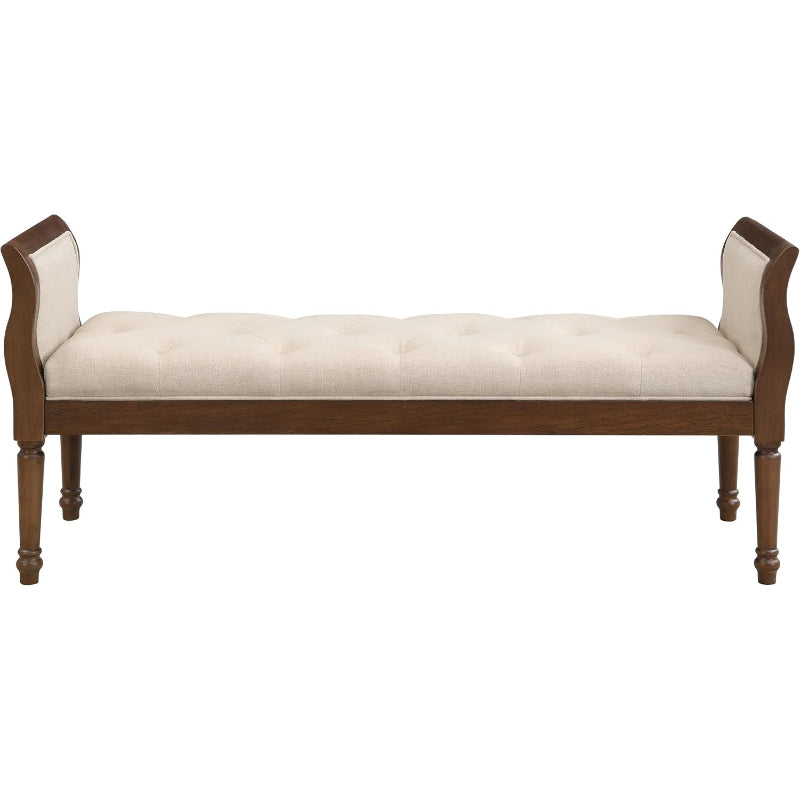 Knight Home Beige Curved Arm Upholstered Bench
