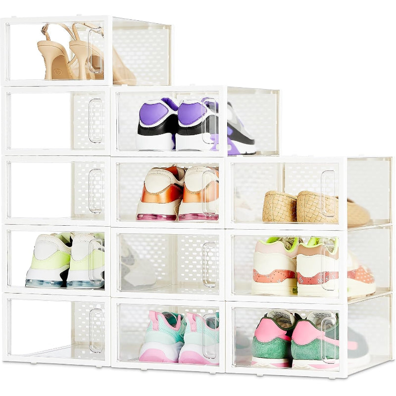 Clear Stackable Foldable Small Shoe Boxes,12-Pack