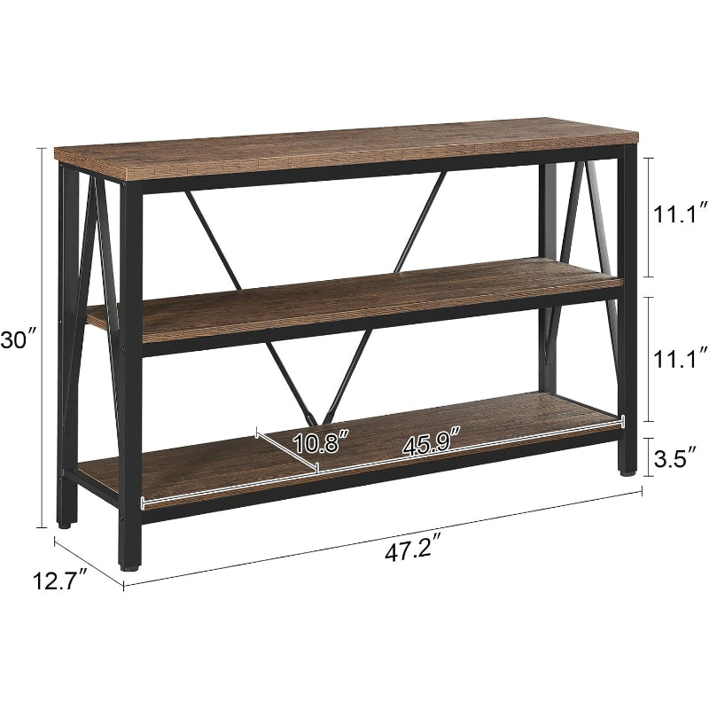 47" Brown 3-Tier Entryway Console Table