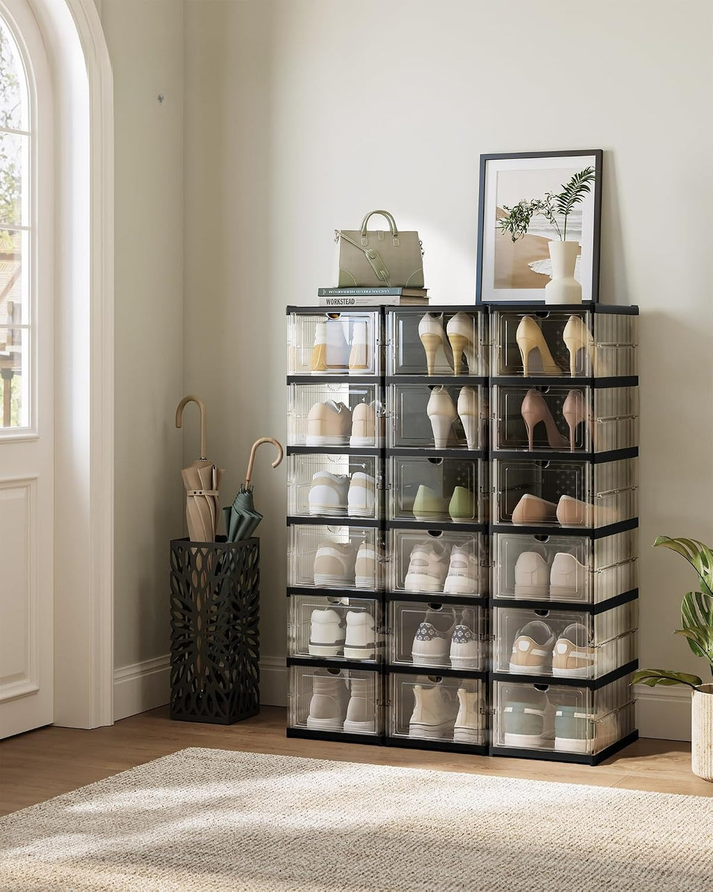 6-Tier Foldable Shoe Boxes, 18 Pack