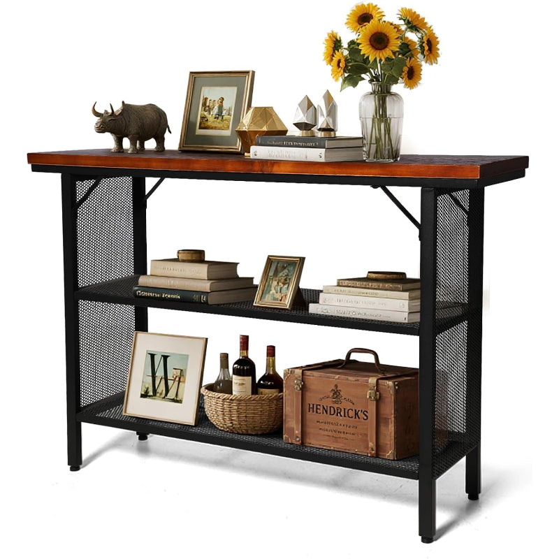 47.2" Industrial Console Table Wood Top Black Frame
