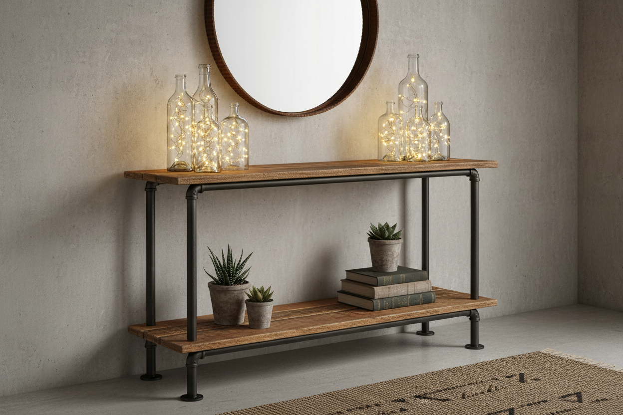 Industrial Pipe Wood Hall Console